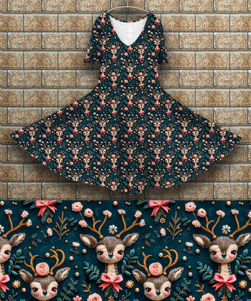 P7 Peggy Dress - Pink bowed Deer