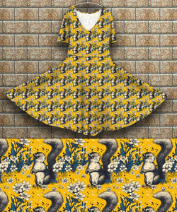 P7 Peggy Dress - Squirrels on yellow