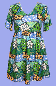 Swim Dress - Green Patchwork (8/10)