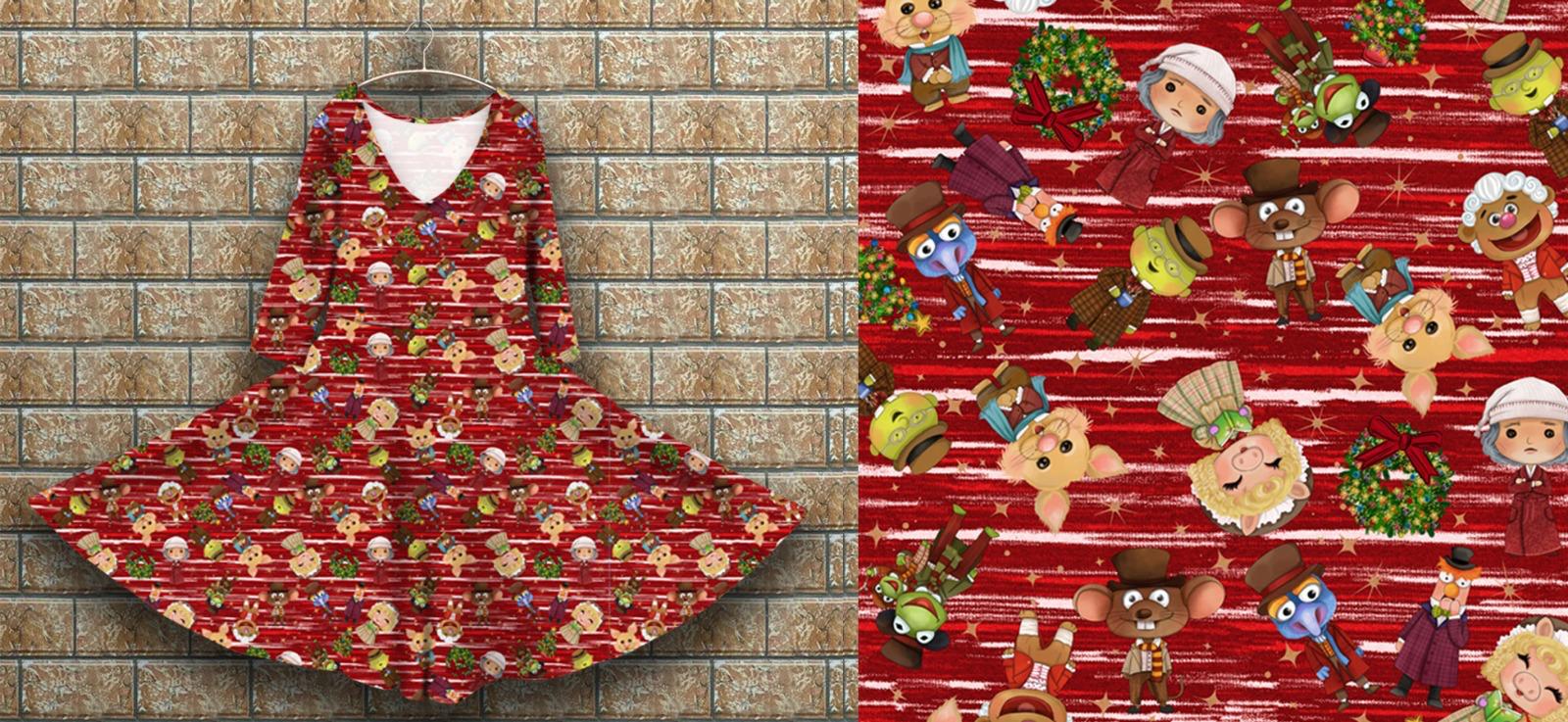 Peggy Dress - Muppets on Red (3/4 length Sleeves)