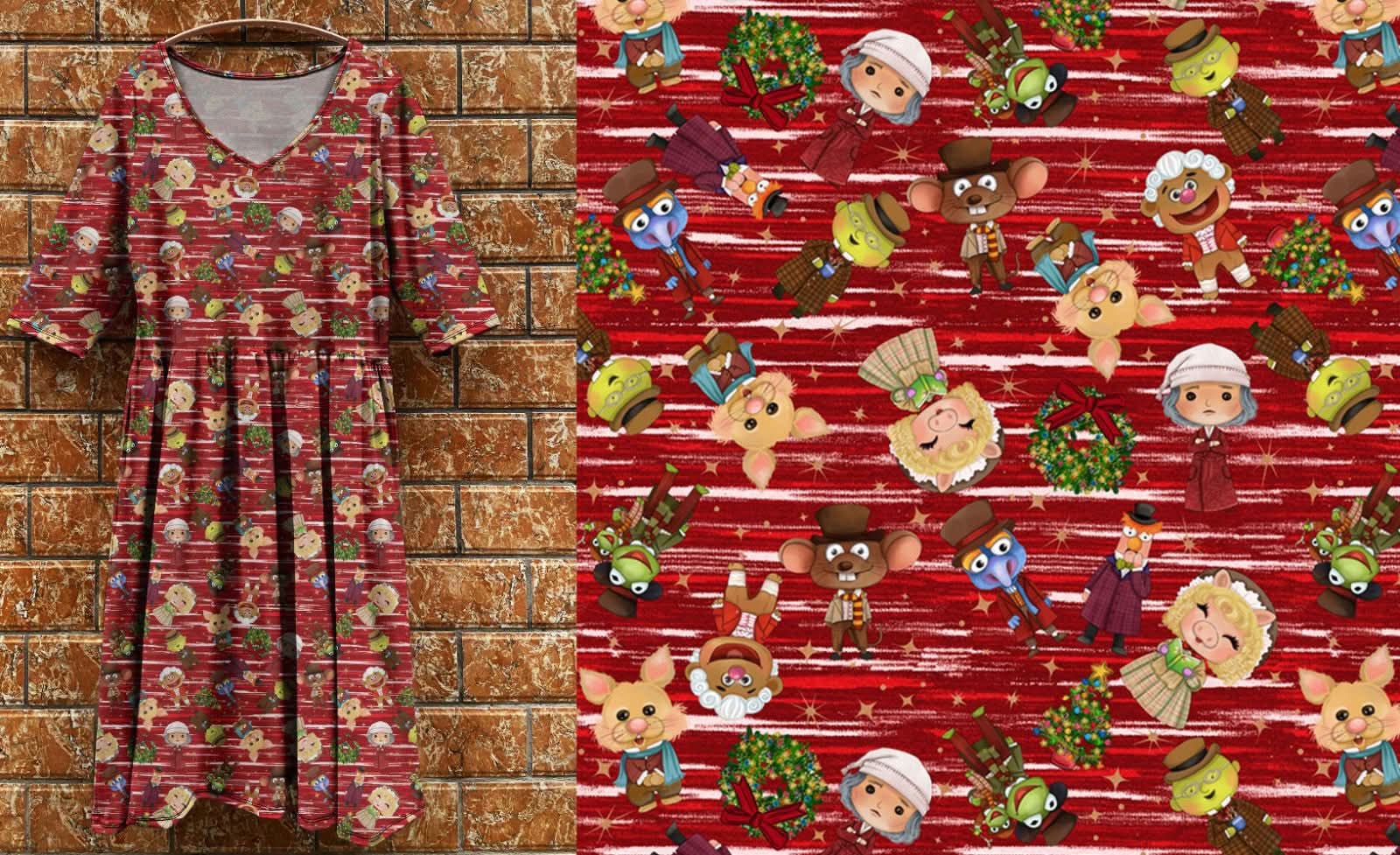 Tea dress - Animals on red (3/4 sleeves)