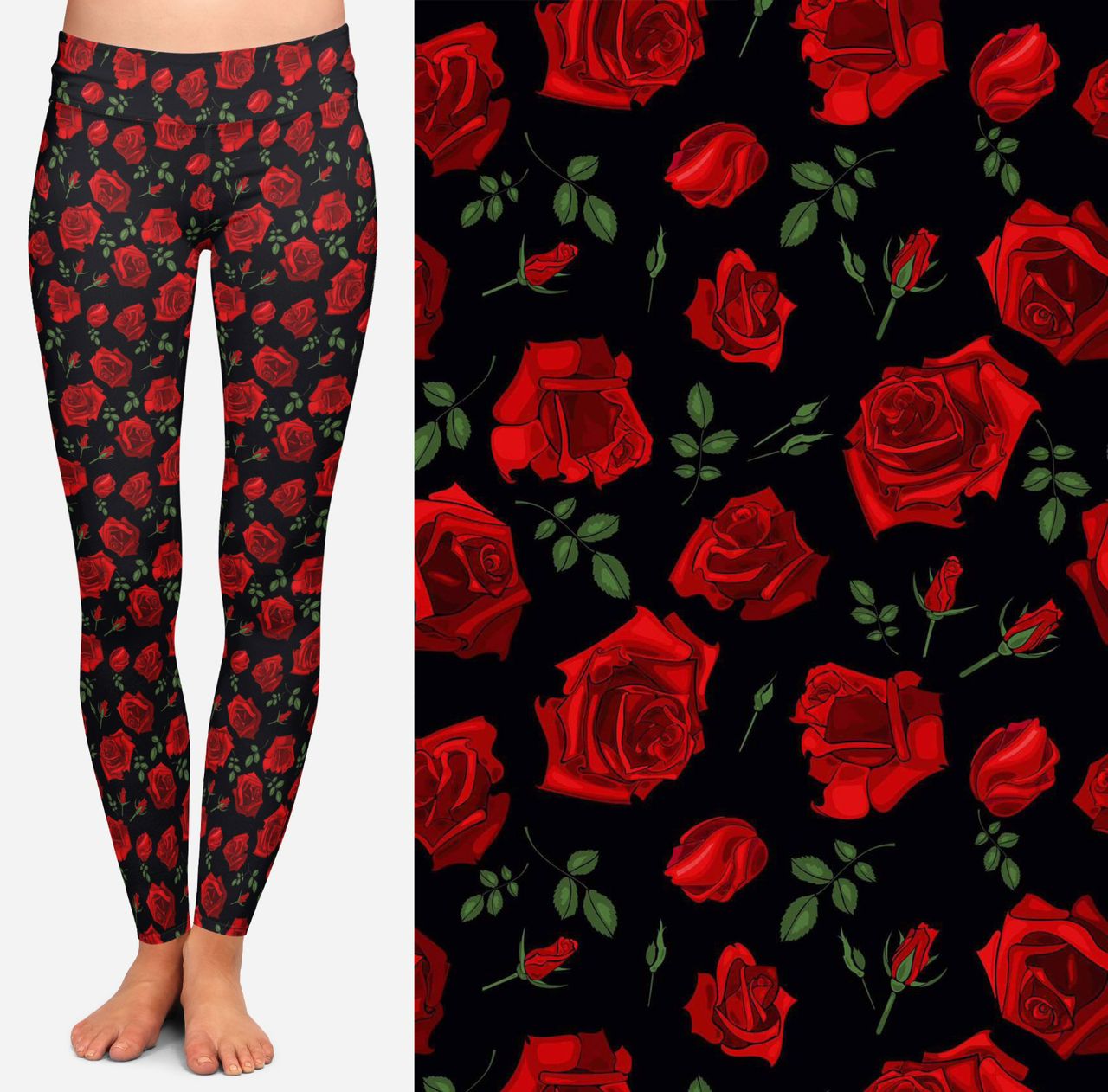 Comfort leggings - Red roses on black
