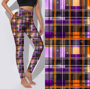 Active Leggings - Orange Galaxy plaid