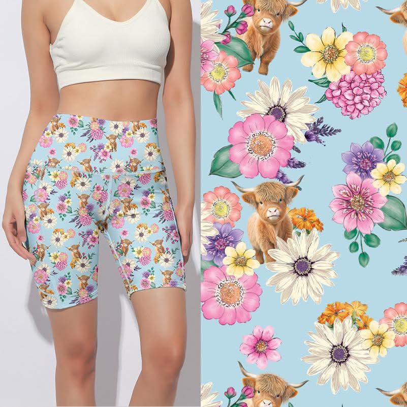 V2 Shorts Floral highland cow