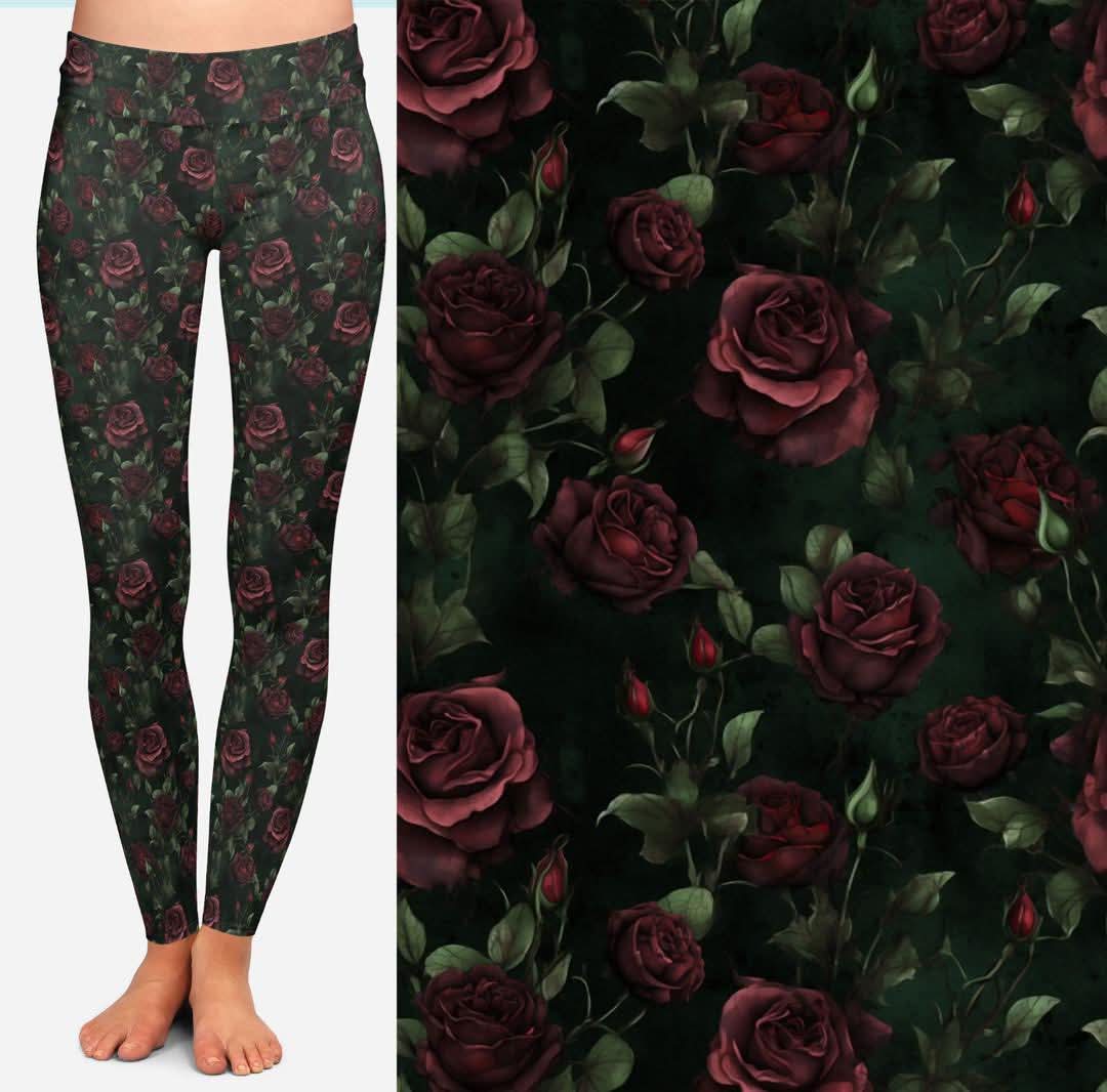 Comfort Leggings - Red Rose Bushes