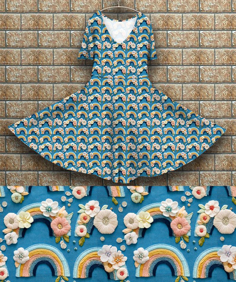 P7 Peggy Dress - Rainbows on blue