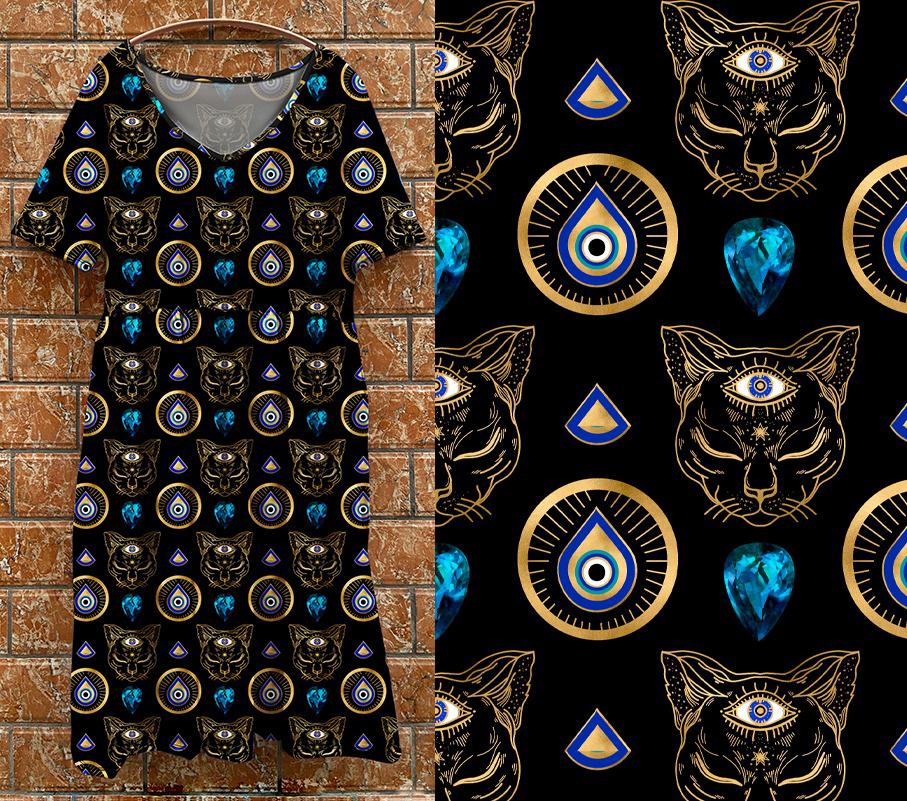 P7 Tea Dress -  cats totem