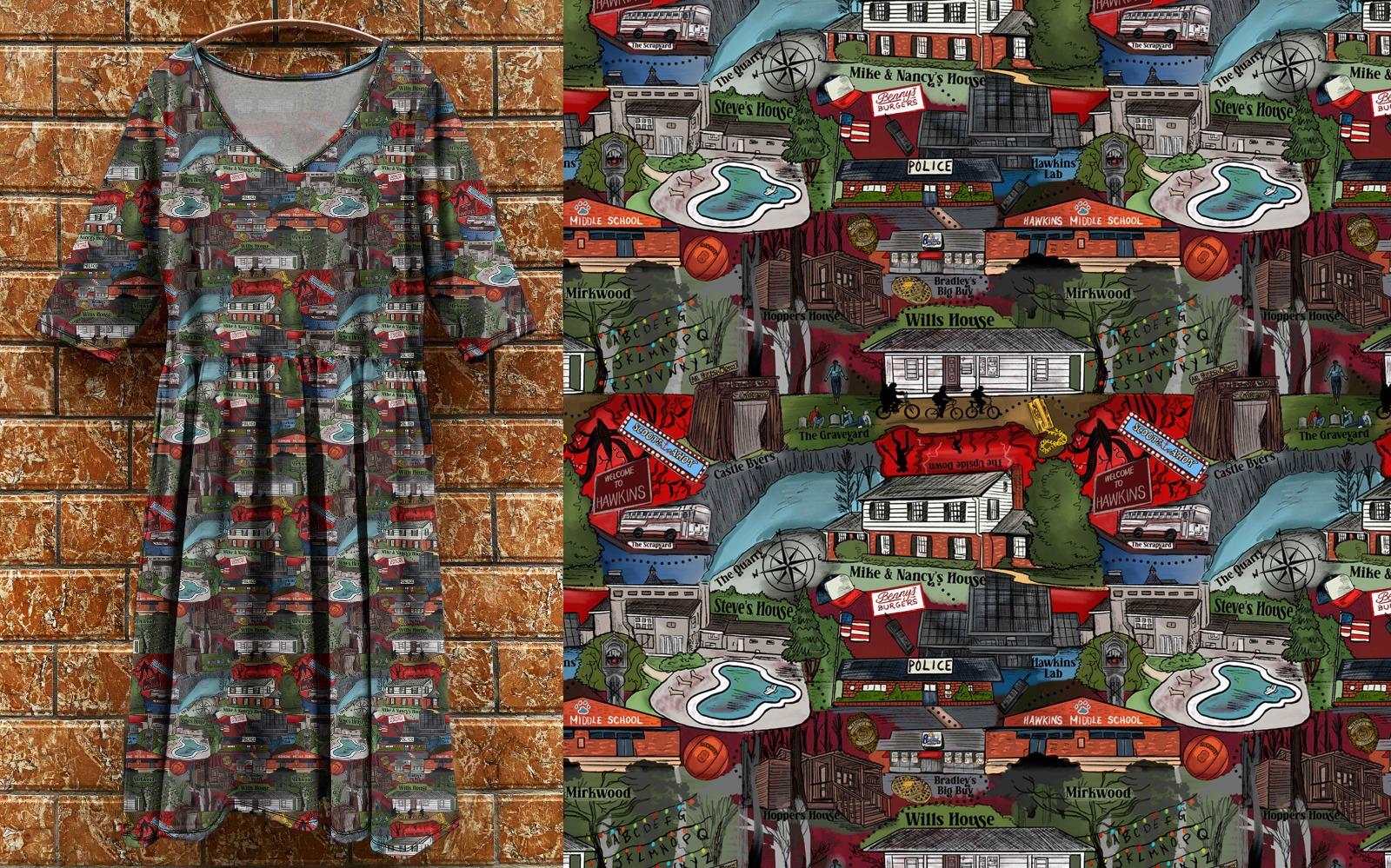 Tea Dress 3/4 sleeve - Stranger Maps