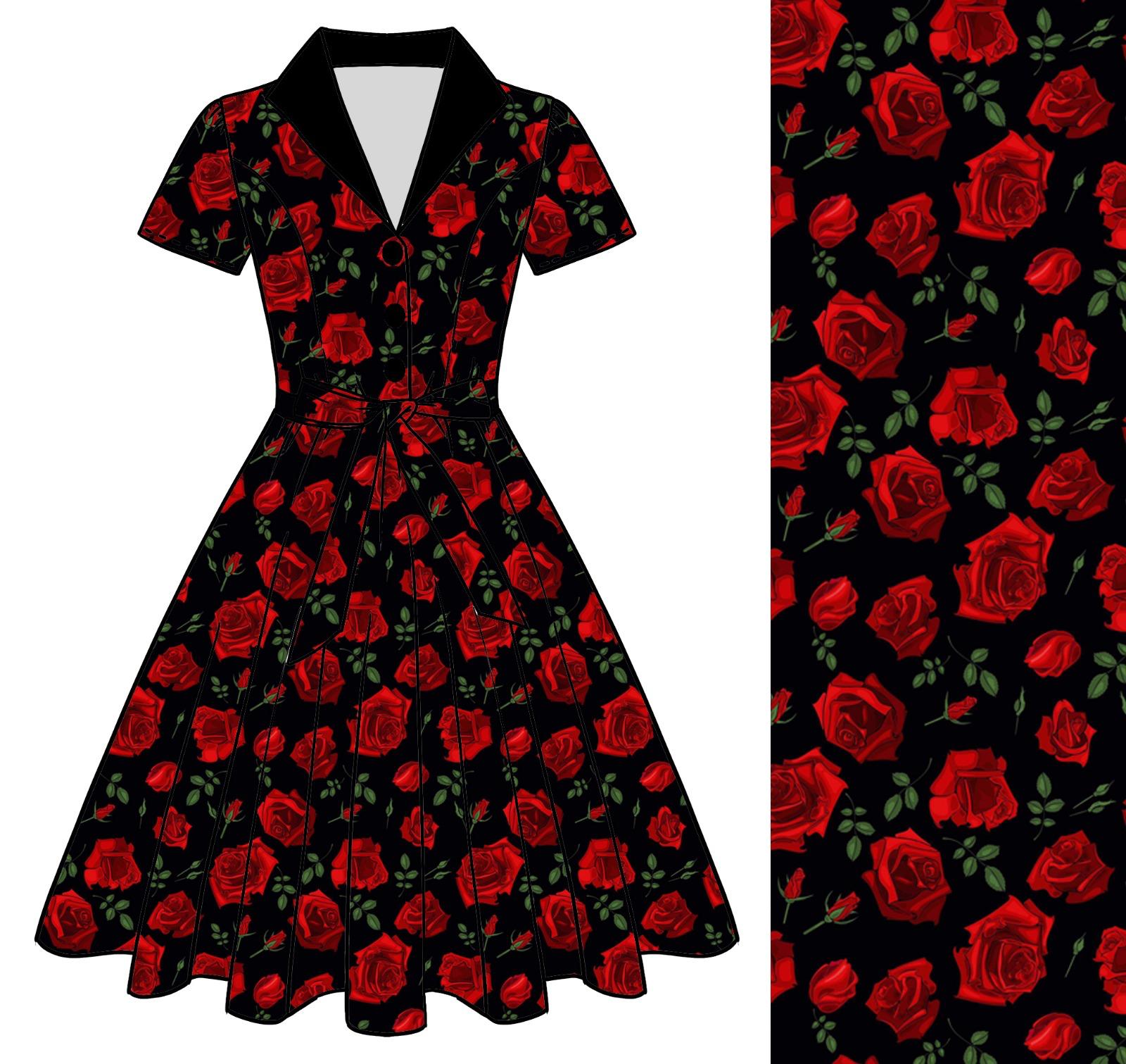Rizzo Dress - Red Rose on Black