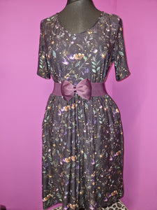 Short Sleeve Tea dress - Purple/Gold Flowers