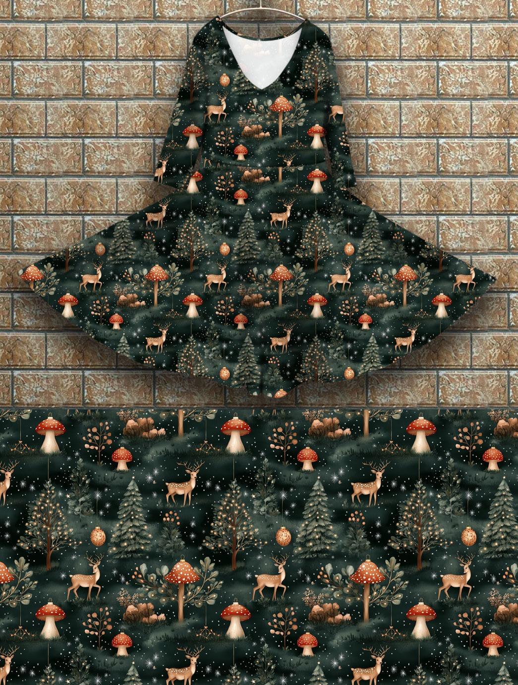 Peggy Dress - Mushrooms & Deers (3/4 Sleeves)(Pre Sales)